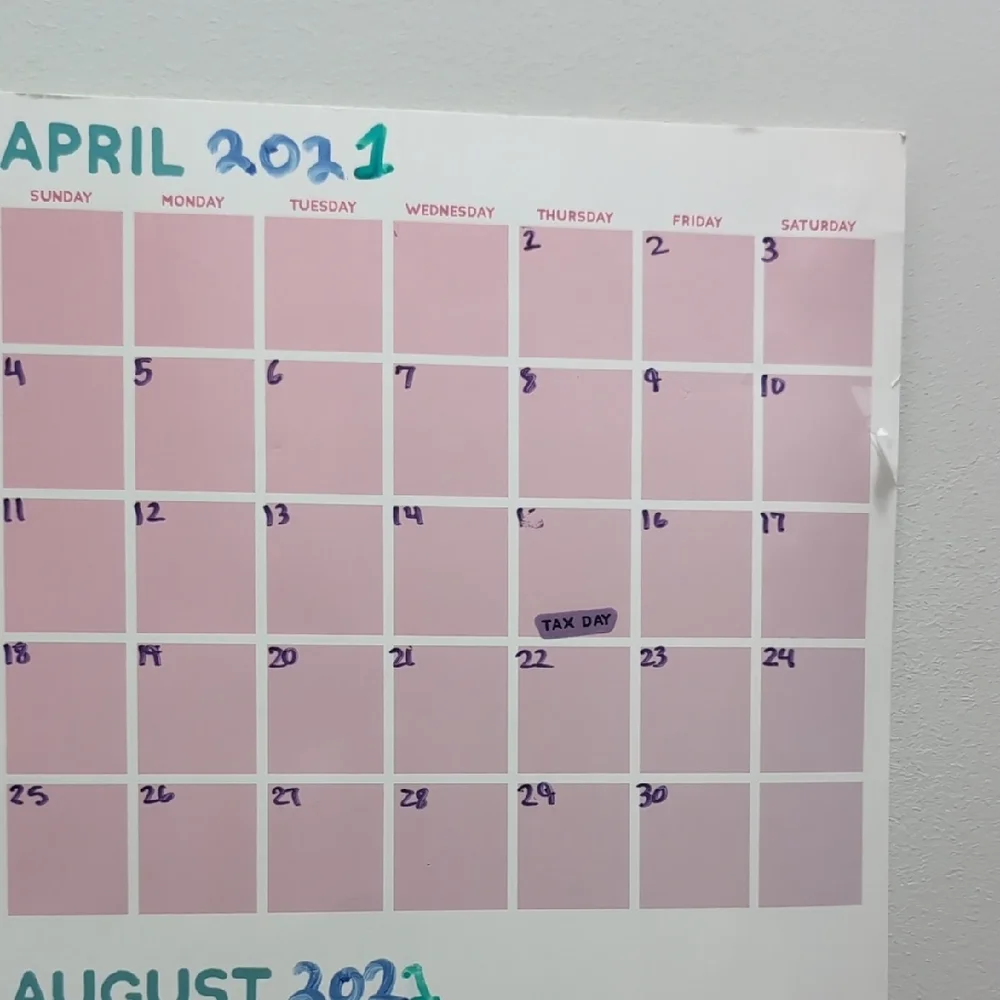 Pink and Blue Wall Calendar